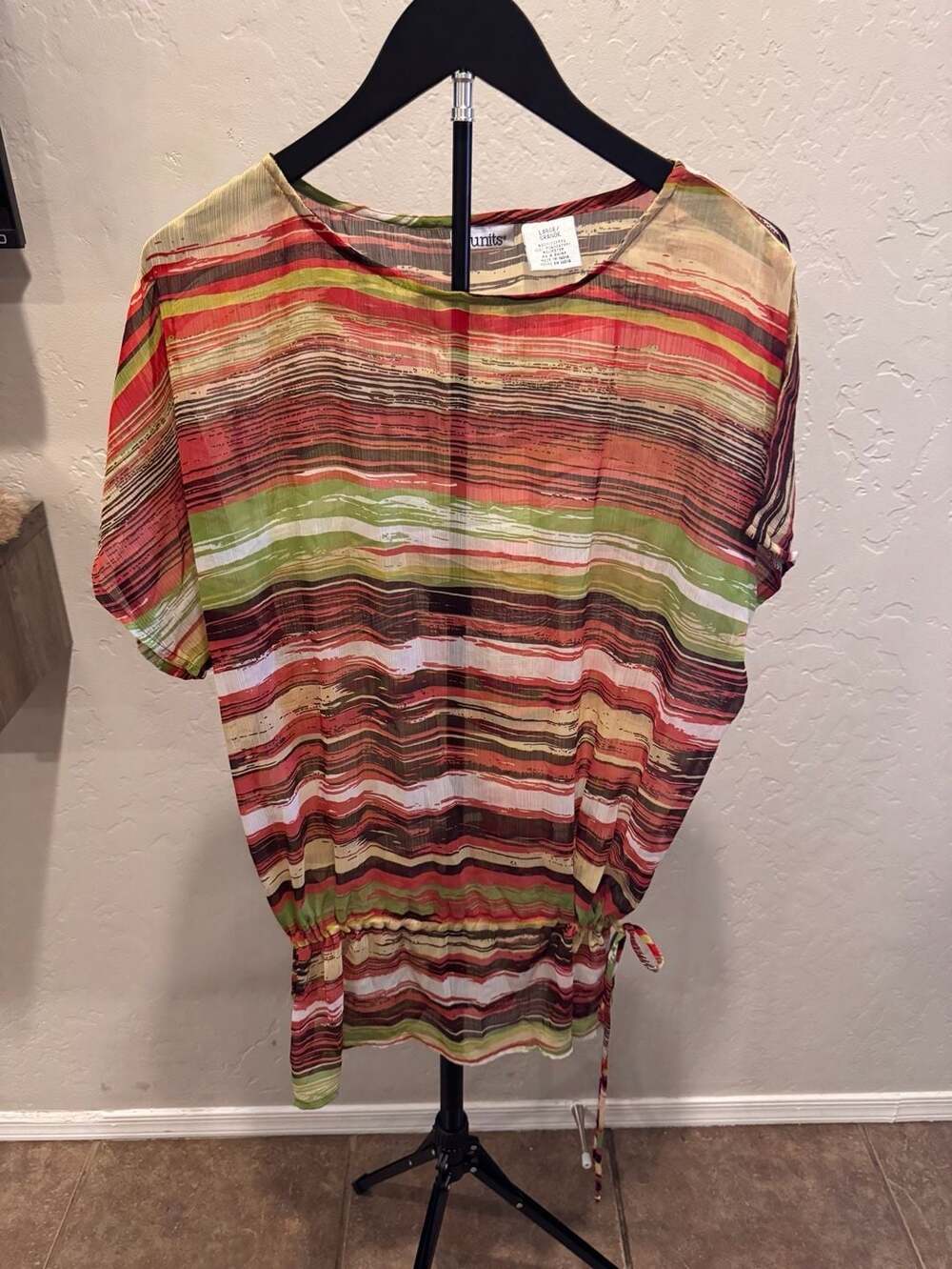 Units Sheer Multicolor Striped Drawstring Blouse